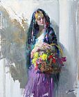 Pino Canvas Paintings - FLOWER MARKET GIRL